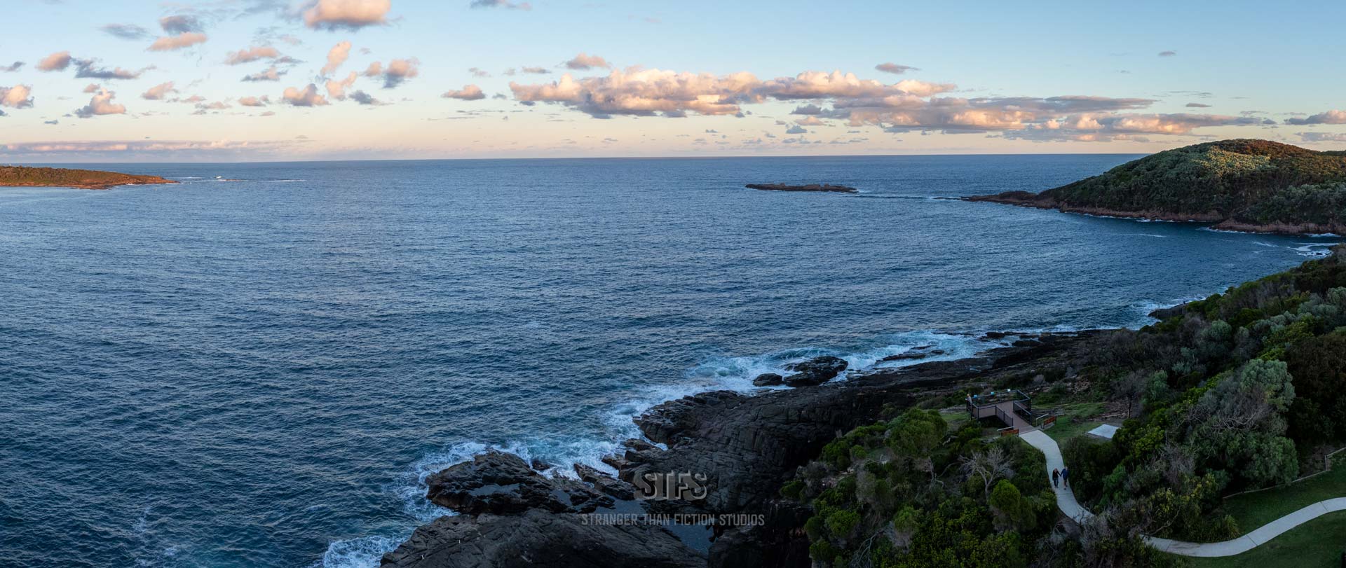 Panoramic Drone Image Of Colorful Sky And Sunset Over Fingal Bay In Port Stephens NSW